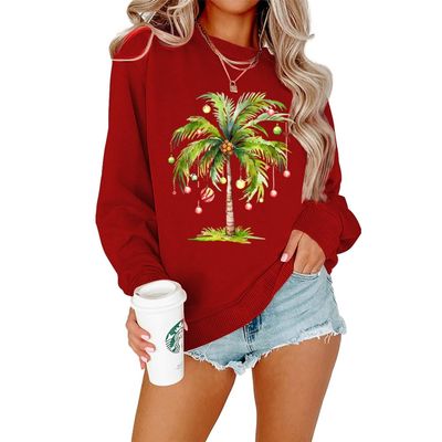 Christmas Palm Tree Tropical Xmas Coconut Lights Shirt Tropical Christmas Sweaters for Women Christmas Palm Tree Shirt Mele Kalikimaka Christmas Shirt Palm Tree Christmas T Shirts Red