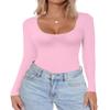 Ekouaer Women's Scoop Neck Long Sleeve Top Tight Shirts Thermal Undershirts Base Layer Tee Pink S view 1