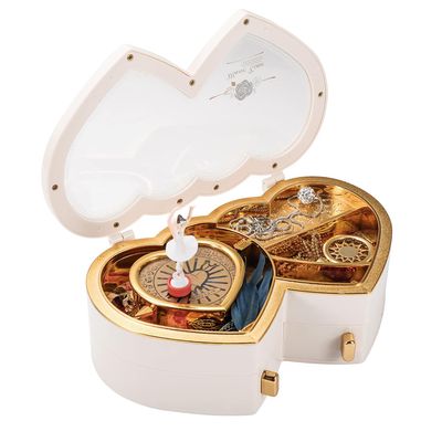 IULAVP Musical Jewelry Box, Rotating Dance Girl Double Heart Music Box Storage Box with Pullout Drawer, Jewelry Gift Boxes for Girls(6.3x2.36x3.94Inches)