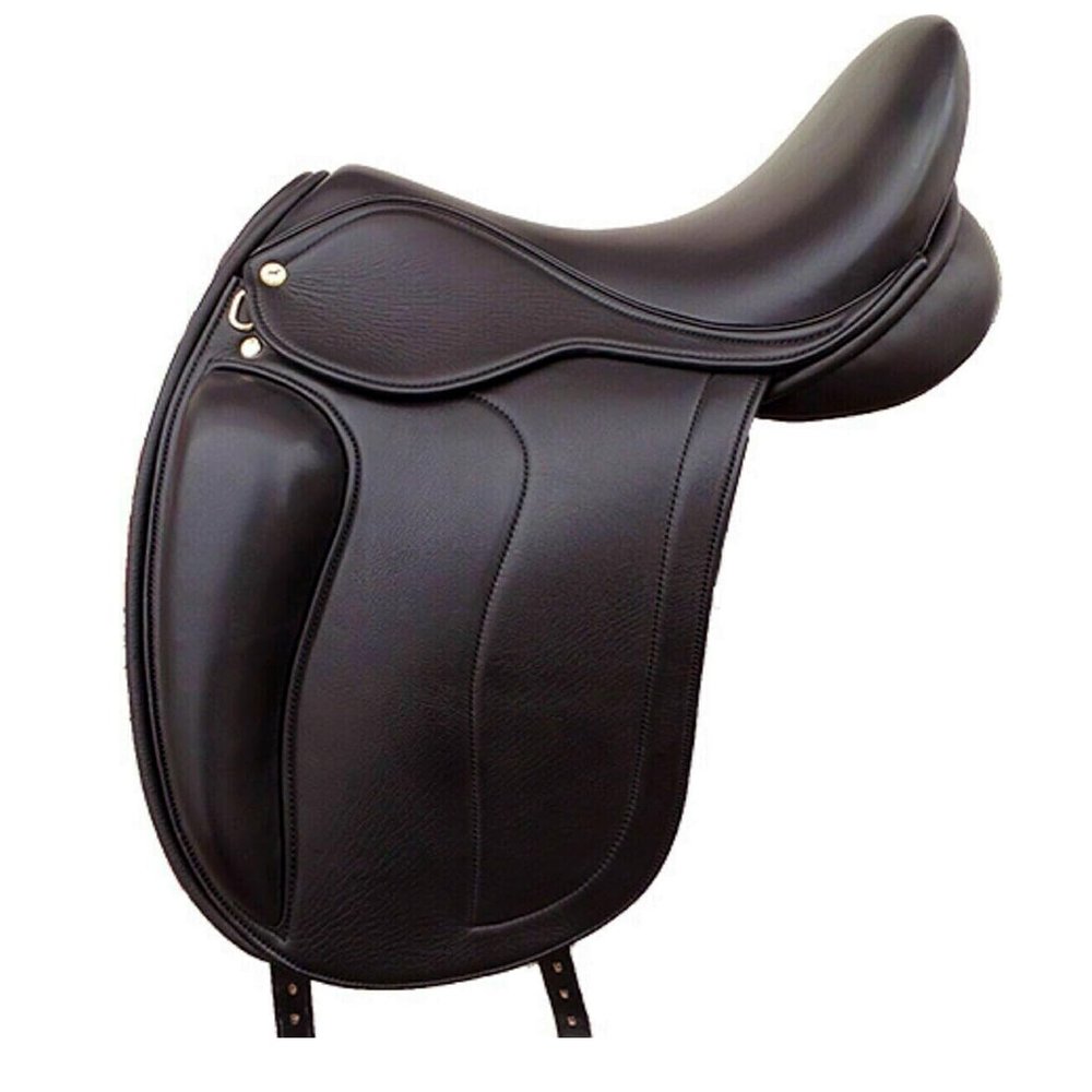 English Dressage Cow Leather with Full Covered Softie Horse Saddle 13" to 19" Black ST-ES-017 (12" Seat)