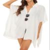 Spicy Sandia Womens Swimsuit Coverups Beach Swimwear Cover Up Short Sleeve Oversized Loose Button Down Shirt (White,L) view 1