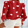 Flowyair Women's V Neck Shirts Button Down Long Sleeve Heart Print Casual Work Blouses view 2