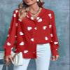 Flowyair Women's V Neck Shirts Button Down Long Sleeve Heart Print Casual Work Blouses view 3