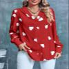 Flowyair Women's V Neck Shirts Button Down Long Sleeve Heart Print Casual Work Blouses view 4