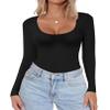 Ekouaer Women's Scoop Neck Long Sleeve Top Tight Shirts Thermal Undershirts Base Layer Tee Black L view 1