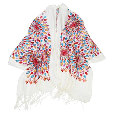 DOFOTAWN Women's Embroidered Oversize Tassel Shawl Scarf Wraps for Women Christmas Gifts (white)