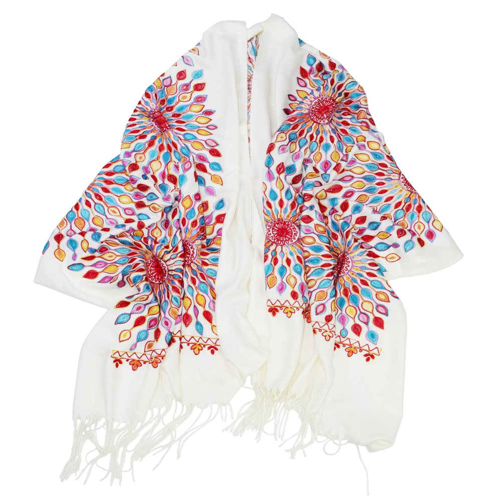 DOFOTAWN Women's Embroidered Oversize Tassel Shawl Scarf Wraps for Women Christmas Gifts (white)