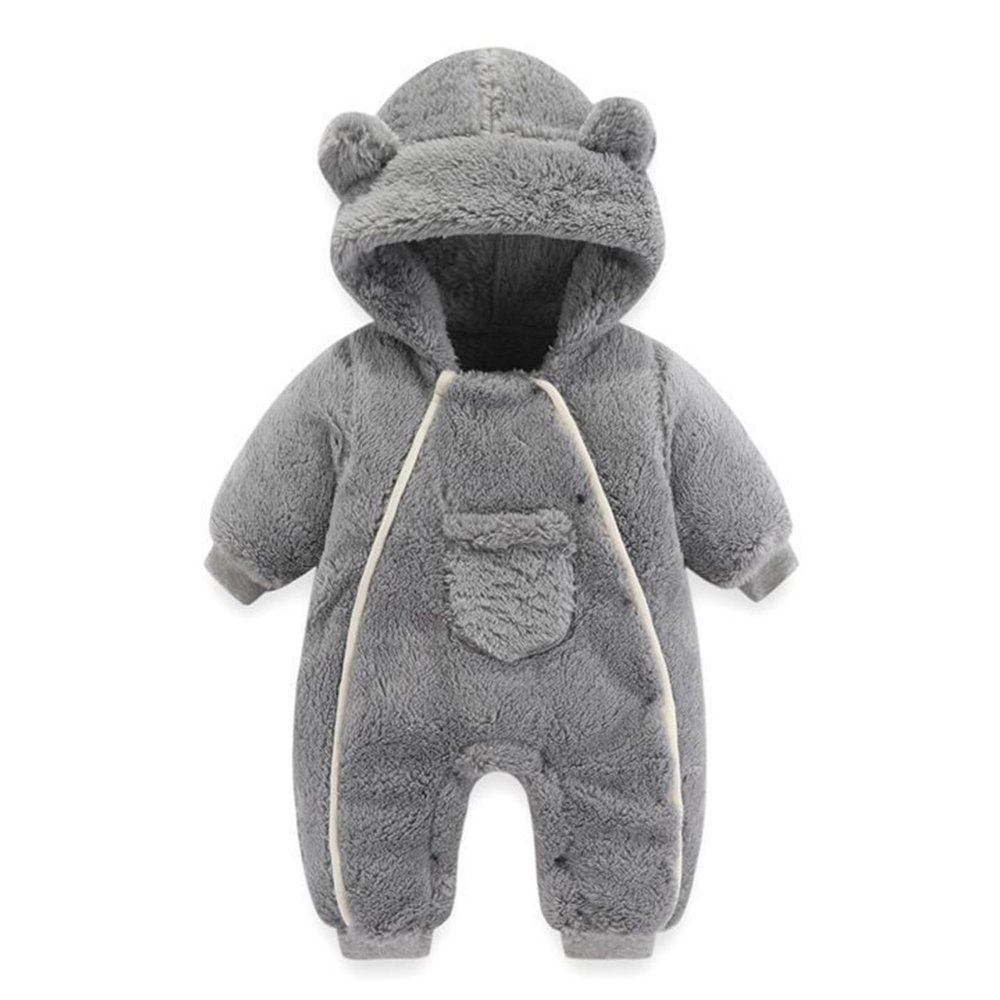 YEAHDOR Infant Baby Fleece Jumpsuit Snowsuit Unisex Cute Bear Hooded Bodysuit Winter Warm Romper Outfit Button Grey 3-6 Months