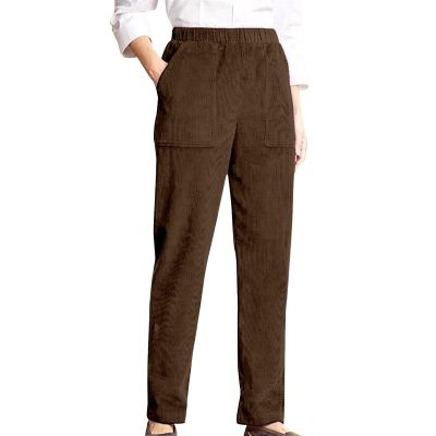 Corduroy Pants for Women Vintage Elastic High Waist Straight Wide Leg Pants Fall Winter Casual Work Trousers 2023 Trendy B- Brown