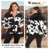EARKOHA Womens 2026 Winter Coat Cow Print Fashion Zip Up Faux Fur Sherpa Jacket Warm Fleece Oversized Outwear with Pockets Black XL view 2