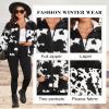 EARKOHA Womens 2026 Winter Coat Cow Print Fashion Zip Up Faux Fur Sherpa Jacket Warm Fleece Oversized Outwear with Pockets Black XL view 4