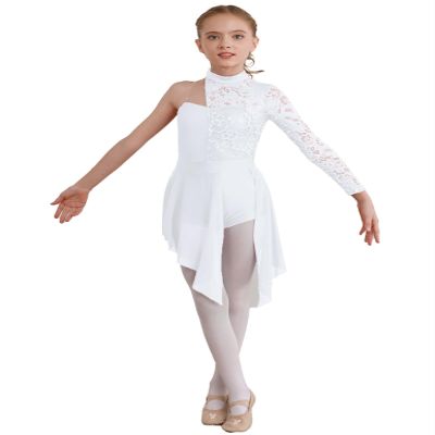 TSSOE Girls Single Long Sleeve Lace Patchwork Lyrical Dance Costume Ballroom Modern Contemporary Dress Girls03 14 Years