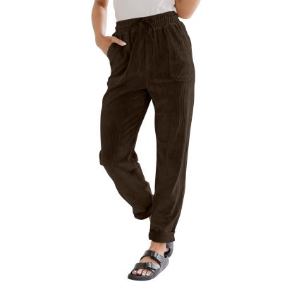Corduroy Pants for Women Vintage Elastic High Waist Straight Wide Leg Pants Fall Winter Casual Work Trousers 2023 Trendy C- Brown