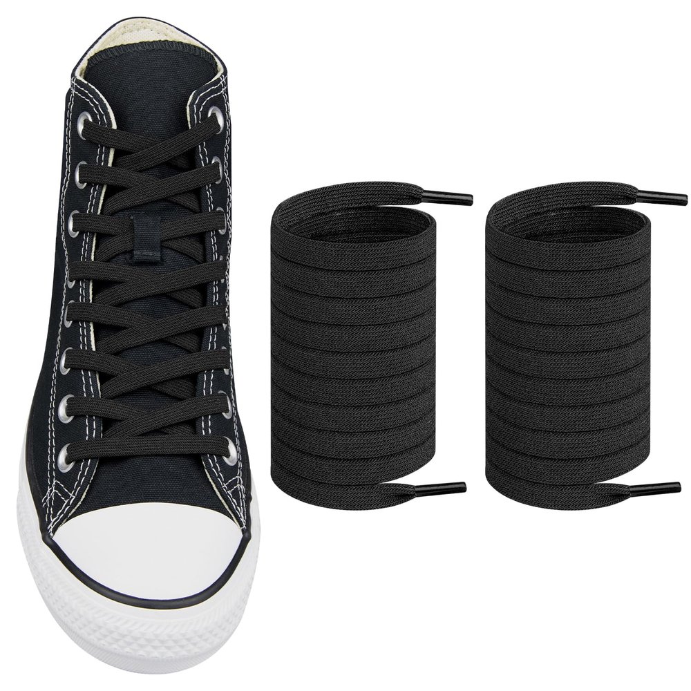 Endoto Elastic Shoe Laces for Converse High Top and Low Top Flat Stretchy Bungee Replacement Shoelaces(Color:Black,Size:70Inch)