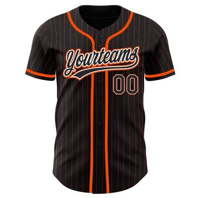 Custom Name Team Name Number Black Orange Pinstripe Black-White Authentic Women Baseball Jersey, Personalized Customized Button Down Baseball Team Shirts.