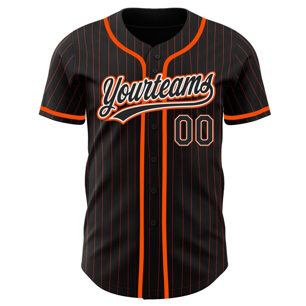 Custom Name Team Name Number Black Orange Pinstripe Black-White Authentic Women Baseball Jersey, Personalized Customized Button Down Baseball Team Shirts.