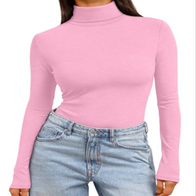 Trendy Queen Women's Turtleneck Long Sleeve Shirts Spring Fashion BasicThermal Underwear Tops Winter Clothes 2026 Pink L