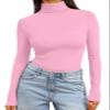 Trendy Queen Women's Turtleneck Long Sleeve Shirts Spring Fashion BasicThermal Underwear Tops Winter Clothes 2026 Pink L view 1
