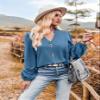 Pluto & Fox Women's Long Sleeve Tops Casual V Neck Button Loose Pullover Tunics (US, Alpha, Medium, Regular, Regular, Blue) view 3