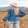 Pluto & Fox Women's Long Sleeve Tops Casual V Neck Button Loose Pullover Tunics (US, Alpha, Medium, Regular, Regular, Blue) view 4