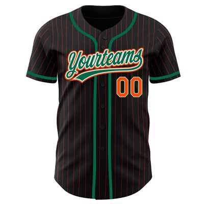 Custom Name Team Name Number Black Orange Pinstripe Kelly Green-White Authentic Women Baseball Jersey, Personalized Customized Button Down Baseball Team Shirts.