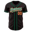 Custom Name Team Name Number Black Orange Pinstripe Kelly Green-White Authentic Women Baseball Jersey, Personalized Customized Button Down Baseball Team Shirts. view 1