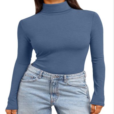 Trendy Queen Women's Turtleneck Long Sleeve Shirts Spring Fashion BasicThermal Underwear Tops Winter Clothes 2026 Haze Blue M