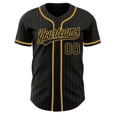 Custom Name Team Name Number Black Old Gold Pinstripe Black Authentic Women Baseball Jersey, Personalized Customized Button Down Baseball Team Shirts.