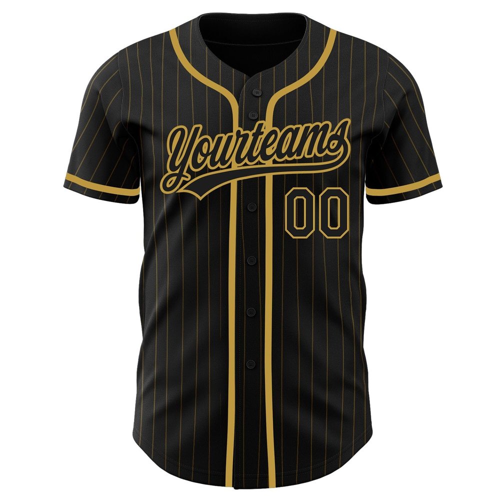 Custom Name Team Name Number Black Old Gold Pinstripe Black Authentic Women Baseball Jersey, Personalized Customized Button Down Baseball Team Shirts.