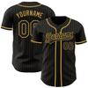 Custom Name Team Name Number Black Old Gold Pinstripe Black Authentic Women Baseball Jersey, Personalized Customized Button Down Baseball Team Shirts. view 2