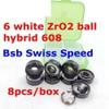 BERWENNY SUOFEILAIMU 8pcs Bearings 608 White or Black Pottery Beads ZrO2 or Si3N4 Hybrid Ceramic Bearing for Skate (Color : 8pcs ZrO2 Hybrid 608) view 2