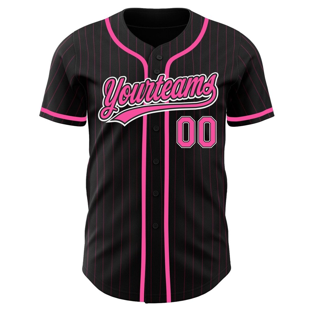 Custom Name Team Name Number Black Pink Pinstripe Pink-White Authentic Women Baseball Jersey, Personalized Customized Button Down Baseball Team Shirts.