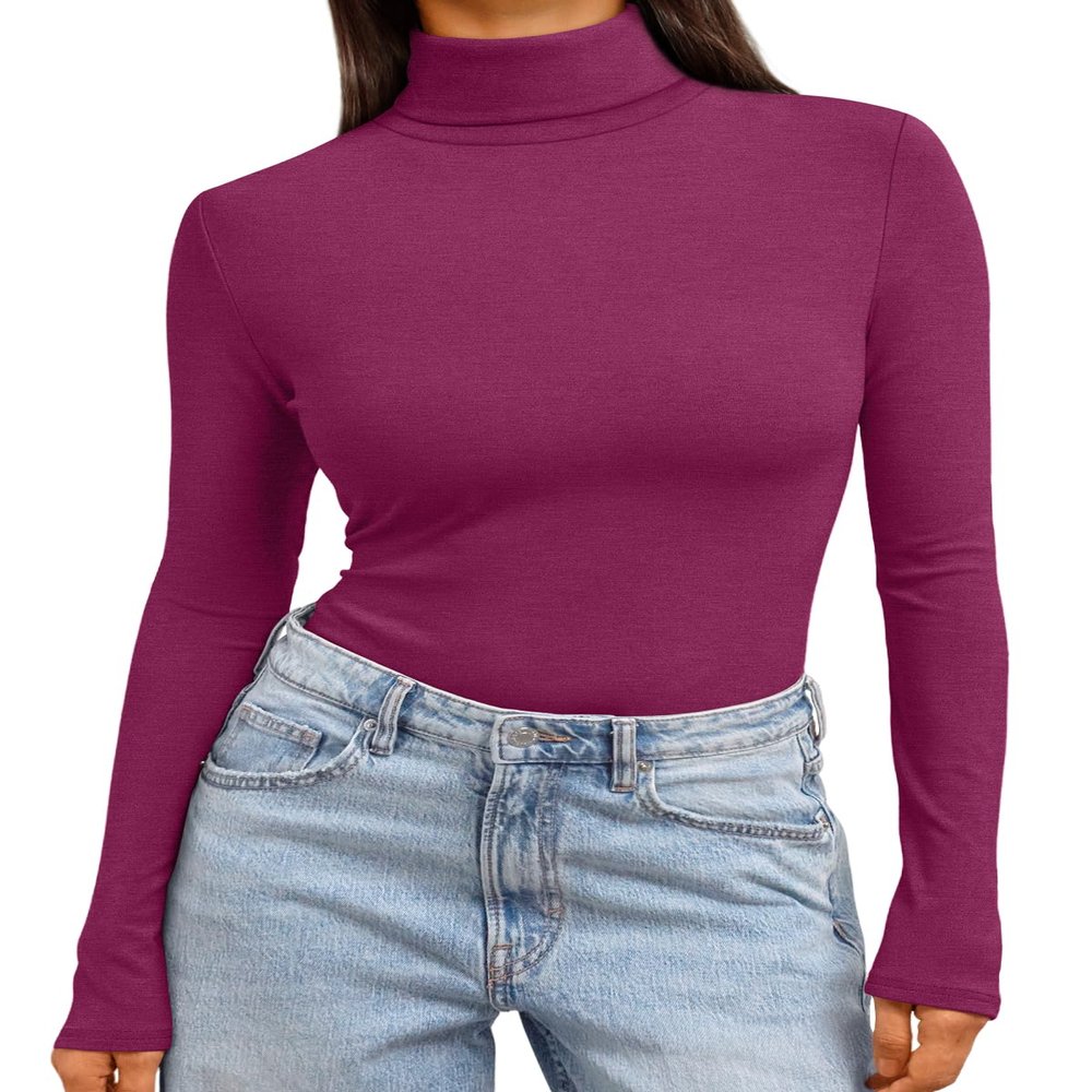 Trendy Queen Women's Turtleneck Long Sleeve Shirts Spring Fashion BasicThermal Underwear Tops Winter Clothes 2026 Fuchsia L