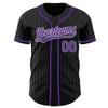 Custom Name Team Name Number Black Gray Pinstripe Purple Authentic Women Baseball Jersey, Personalized Customized Button Down Baseball Team Shirts. view 1
