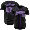 Custom Name Team Name Number Black Gray Pinstripe Purple Authentic Women Baseball Jersey, Personalized Customized Button Down Baseball Team Shirts. view 2