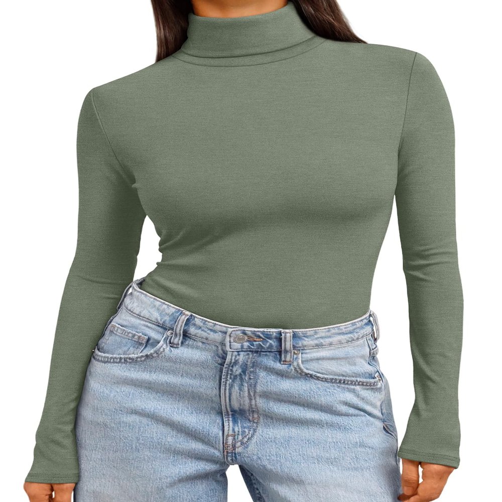 Trendy Queen Women's Turtleneck Long Sleeve Shirts Spring Fashion BasicThermal Underwear Tops Winter Clothes 2026 Light Green M