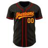 Custom Name Team Name Number Black Gold Pinstripe Gold-Red Authentic Women Baseball Jersey, Personalized Customized Button Down Baseball Team Shirts. view 1