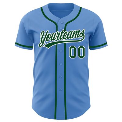 Custom Name Team Name Number Powder Blue Green-White Authentic Women Baseball Jersey, Personalized Customized Button Down Baseball Team Shirts.