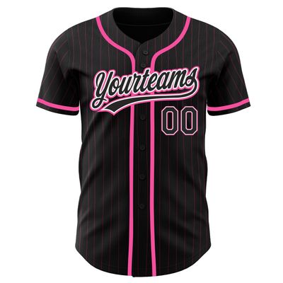 Custom Name Team Name Number Black Pink Pinstripe Black-White Authentic Women Baseball Jersey, Personalized Customized Button Down Baseball Team Shirts.