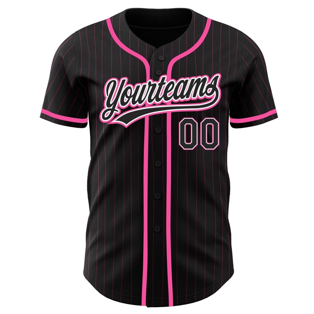 Custom Name Team Name Number Black Pink Pinstripe Black-White Authentic Women Baseball Jersey, Personalized Customized Button Down Baseball Team Shirts.