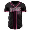 Custom Name Team Name Number Black Pink Pinstripe Black-White Authentic Women Baseball Jersey, Personalized Customized Button Down Baseball Team Shirts. view 1