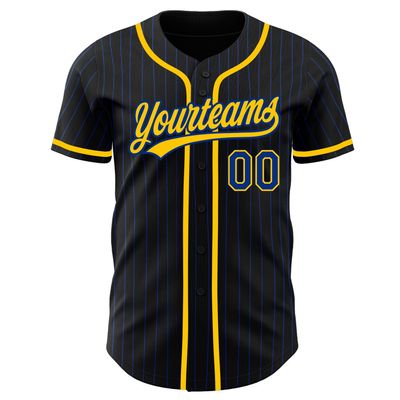 Custom Name Team Name Number Black Royal Pinstripe Royal-Yellow Authentic Women Baseball Jersey, Personalized Customized Button Down Baseball Team Shirts.