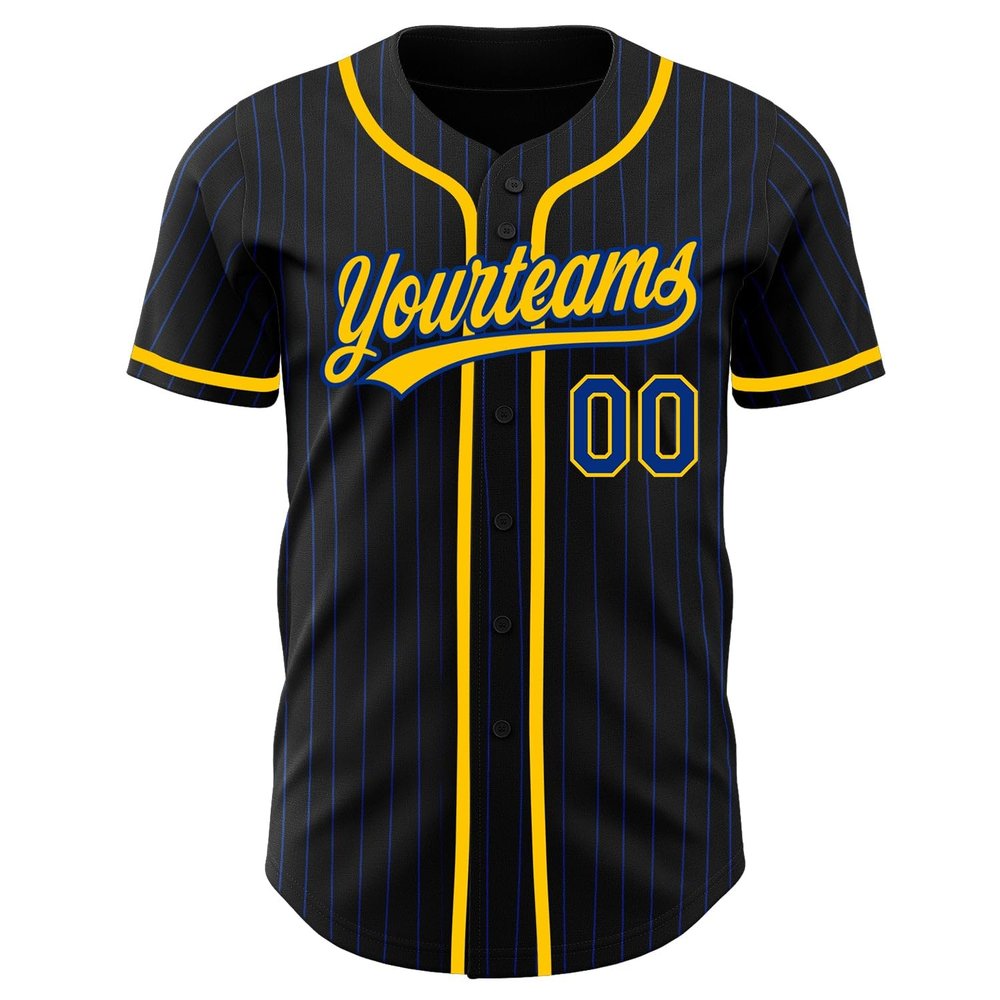 Custom Name Team Name Number Black Royal Pinstripe Royal-Yellow Authentic Women Baseball Jersey, Personalized Customized Button Down Baseball Team Shirts.