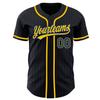 Custom Name Team Name Number Black Royal Pinstripe Royal-Yellow Authentic Women Baseball Jersey, Personalized Customized Button Down Baseball Team Shirts. view 1