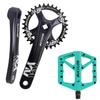 BUCKLOS MTB 170mm Square Taper Crankset, 104 BCD Mountain Bike Narrow Wide Tooth Chainring 32T, Single Speed Round Black Chainring and CrankMTB Road BikeLight Green Lightweight Pedals view 1