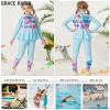 GRACE KARIN Swimsuit for Girls 7-8 Blue Long Sleeve Bathing Suit 4 Piece Rash Guard Bikini Set Swimwear view 4