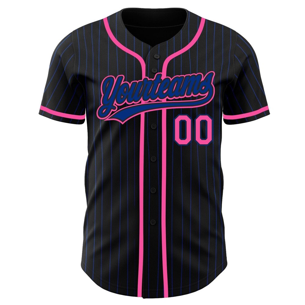 Custom Name Team Name Number Black Royal Pinstripe Pink Authentic Women Baseball Jersey, Personalized Customized Button Down Baseball Team Shirts.