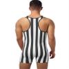 Jugaoge Mens Striped Wrestling Singlet Boxer Bodysuit Stretchy Leotard Shapewear Short Jumpsuit Black Small view 2