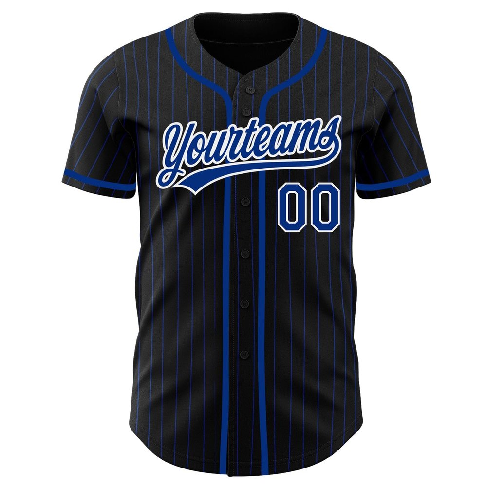 Custom Name Team Name Number Black Royal Pinstripe Royal-White Authentic Women Baseball Jersey, Personalized Customized Button Down Baseball Team Shirts.