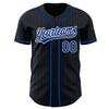 Custom Name Team Name Number Black Royal Pinstripe Royal-White Authentic Women Baseball Jersey, Personalized Customized Button Down Baseball Team Shirts. view 1